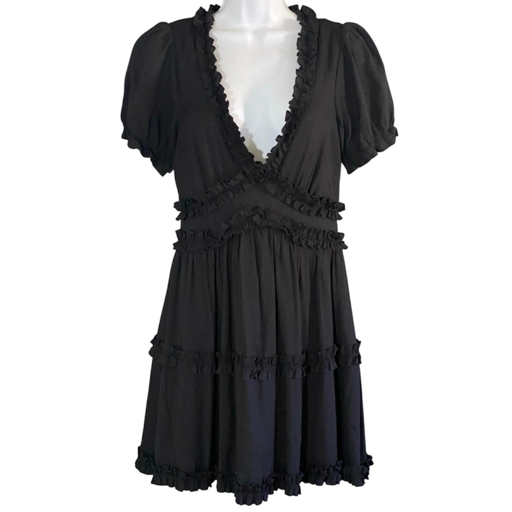 Mi Ami Ruffle Trim Mini Dress Puff Sleeve Black M Whimsigoth Gothic Edwardian